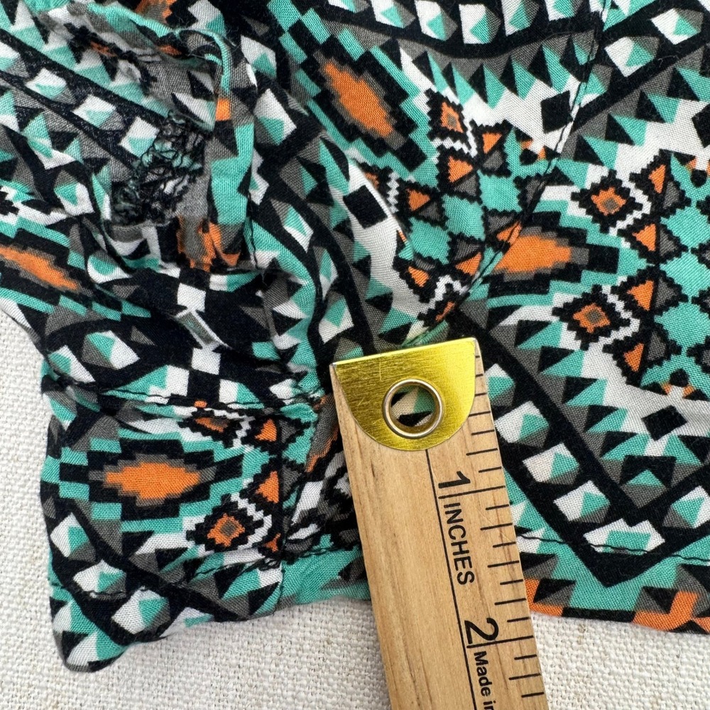 Kiss And Cry Womens Tribal Aztec Geometric Rayon‎ Shorts Teal Orange Size Large - Picture 11 of 13